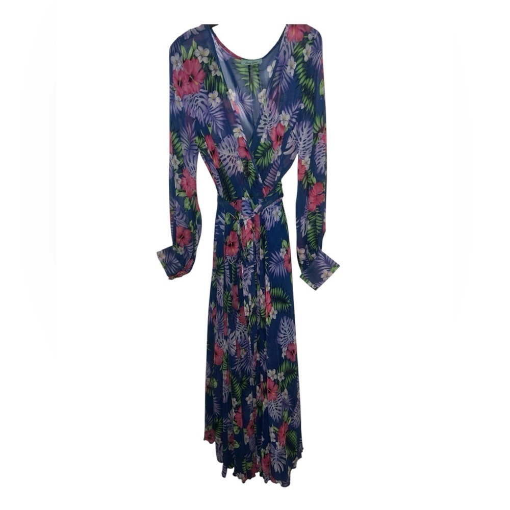 Sexy Diva long-sleeved, full-body, royal blue chiffon maxi dress. (M)